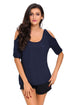 Sexy Navy Blue Scoop Neck Cold Shoulder Oversize Top